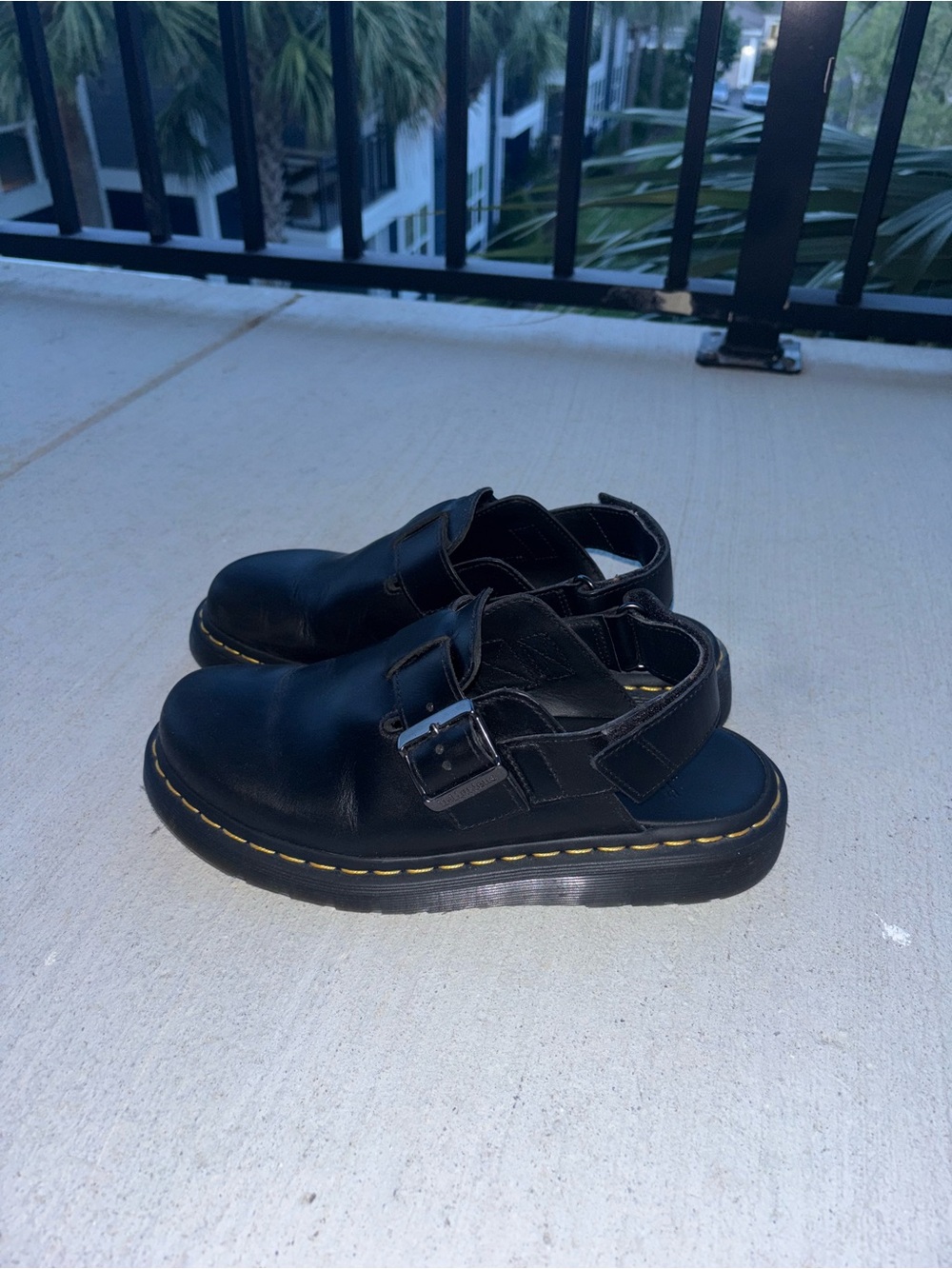 Dr. Martens Black Leather Clog Mules with Yellow Stitching - Picture 3 of 4